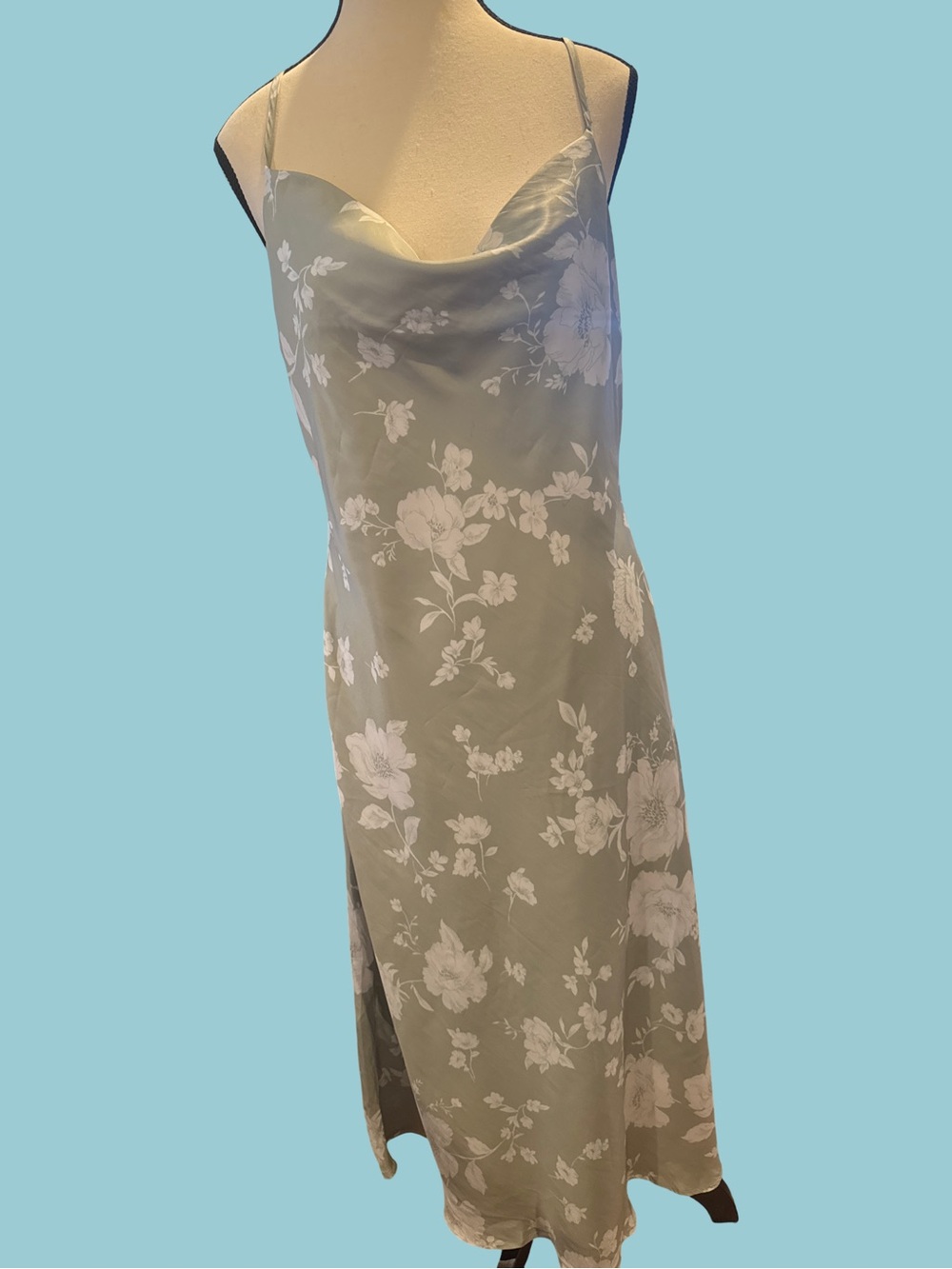 Sage Green Floral Slip Dress - Picture 2 of 3